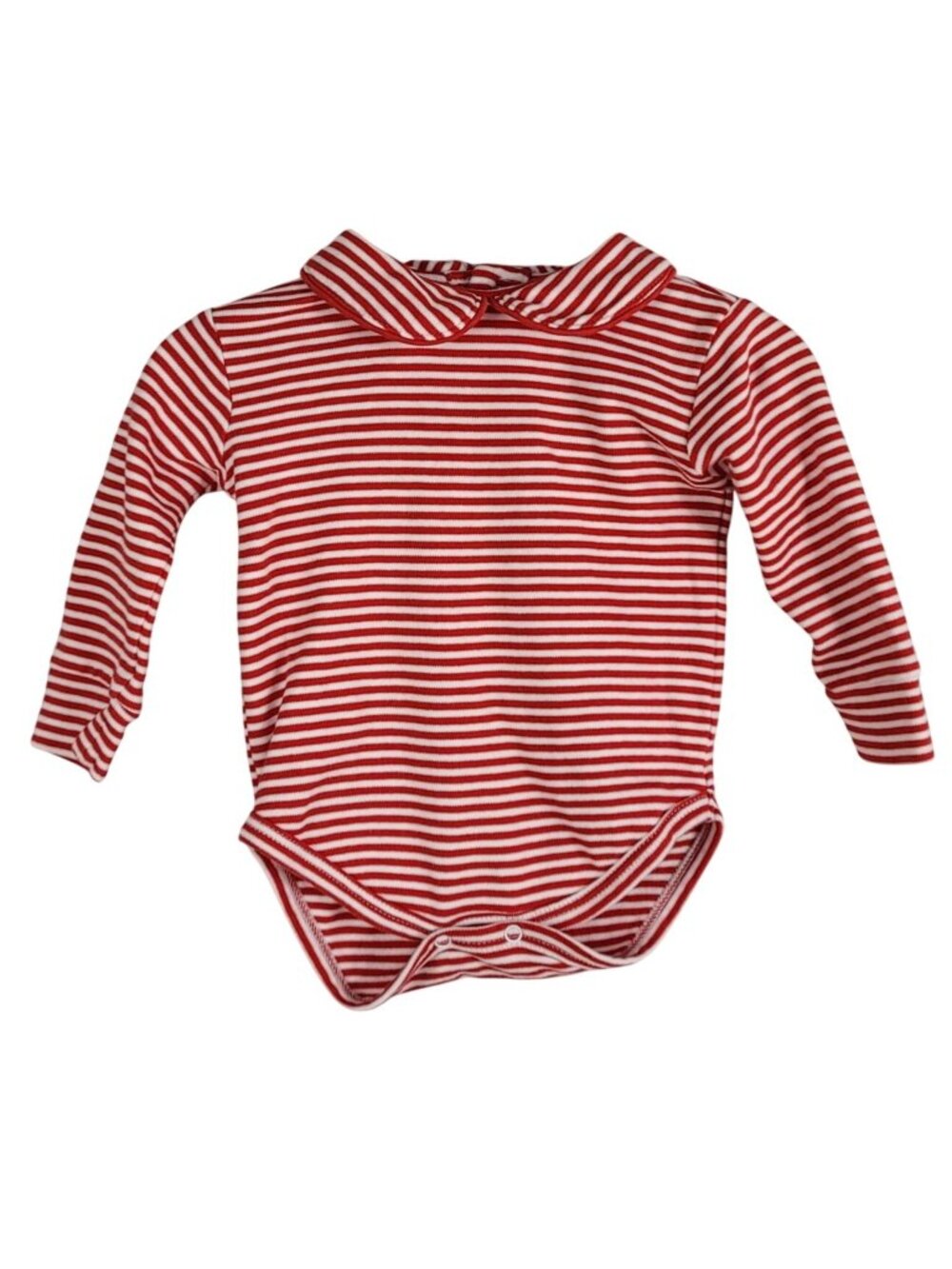 Little English Bodysuit Red White Striped 3M Romper Long Sleeve Collar Unisex